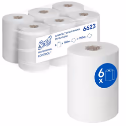 Essuie-mains roulés en papier jetable Scott Control Slimroll 6623 6 rouleaux dessuie-mains en papier x 165 m papier blancs