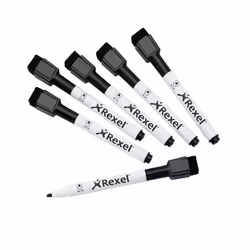 Rexel Marqueurs magnétiques noirs effaçables à sec (6), 6 pièce(s), Noir, Noir, Blanc, Fin, 105 mm, 128 mm