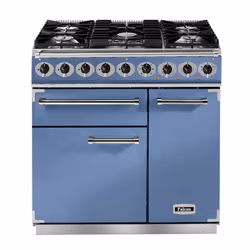 Falcon Deluxe 900, Cuisinière, Bleu, Rotatif, Bleu de Chine / Nickel, Noir, Acier inoxydable, Devant