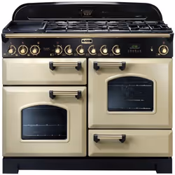 Falcon Classic Deluxe 110, Cuisinière, Noir, Laiton, Crème, Boutons, Rotatif, Devant, Électronique, Gaz