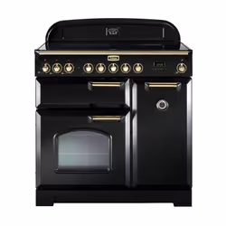 Falcon Classic Deluxe 90, Cuisinière, Noir, Boutons, Rotatif, Noir, Laiton, Devant