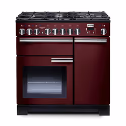 Falcon Professional Deluxe 90, Cuisinière, Cerise, Boutons, Rotatif, Rouge Airelle, Chrome, Devant