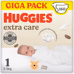 Huggies Extra Care Bébé, 4 paquets de 40 couches, Incolore, Taille 2 (3-6 kg)