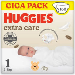 Huggies Extra Care Bébé, 4 paquets de 40 couches, Incolore, Taille 2 (3-6 kg)