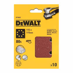 Description générale Pour ponceuses orbitales quart de feuille, cette feuille abrasive DEWALT 115 x 115 mm est conçue pour of ...