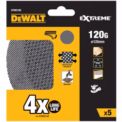 Pack 5 grilles a poncer ø125mm grain : 120 pour ponceuses rotoorbitales dtm3105-qz dewalt. Les feuilles de ponçage en maille  ...