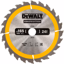 La lame de scie circulaire de construction DEWALT est dotée dun cadre de 165 mm 24T pour la coupe de bois de construction, de ...