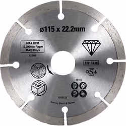 Disque articulé diamant pour la coupe sèche et humide Stanley STA38102-XJ; 115x22,23 mm