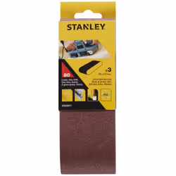 3 bandes abrasives. 65 x 410 mm. Grain 80. Description 3 bandes abrasives. 65 x 410 mm. Grain 80. Bois, peinture, vernis, plâ ...