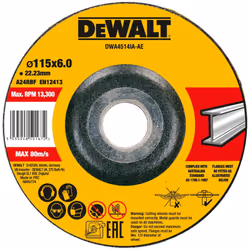 DWA4514IA-AE - Meule concave pour métal 115 x 6 x 22,23 mm Description Meule concave pour métal 115 x 6 x 22,23 mm Grain d’al ...