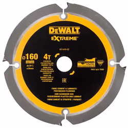 Lame de scie pour plaques de fibres de ciment DeWalt; 160x1,8x20,0 mm; Z4; 12°
