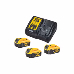 Description générale Kit de démarrage sur batterie DeWalt comprenant 3 batteries XR 18V 5Ah Li-Ion et un chargeur multi-volta ...