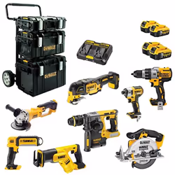 4 batteries Li-ion, un double chargeur DCB102, les boîtiers DS150 + DS300 + DS00 et un système de chariot robuste. Outil élec ...