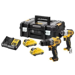 Kit 2 Outils XR 12V 3Ah Li-Ion Brushless DEWALT Perceuse à percussion + Visseuse à chocs - DCK2111L2T-QW - Blanc
