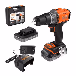 Black & Decker BCD383D2XK-QW, Perceuse à poignée pistolet, Orange, 1,3 cm, Batterie, 2 Ah, 18 V