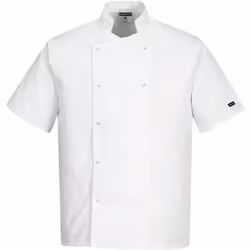 Anneau pression sur le devant pour une ouverture facile. cette veste de cuisine moderne et élégante est ce qu'il vous faut po ...