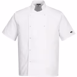 Anneau pression sur le devant pour une ouverture facile. cette veste de cuisine moderne et élégante est ce qu'il vous faut po ...