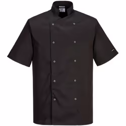 Anneau pression sur le devant pour une ouverture facile. cette veste de cuisine moderne et élégante est ce qu'il vous faut po ...