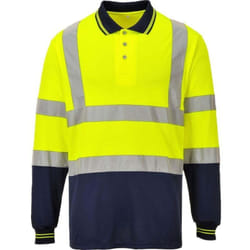 Polo bicolore haute visibilité Portwest manches longues Jaune / Marine 3XL