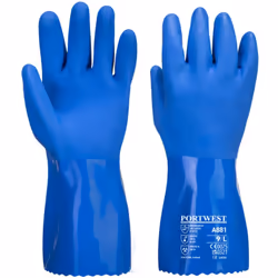 Gant chimique en PVC de qualité supérieure. Excellente dextérité grâce à la finition sablée de la paume. La doublure sans cou ...