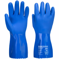 Gant chimique en PVC de qualité supérieure. Excellente dextérité grâce à la finition sablée de la paume. La doublure sans cou ...