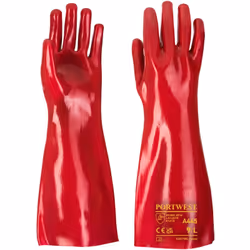 sans Phtalate. Gants tout enduits en PVC, disponibles en 3 longueurs, A427 (27cm), A435 (35cm), A445 (45cm). Support coton in ...