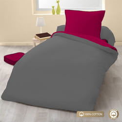 BICOLORE Parure de couette 100% coton - Fushia - 140x200 cm