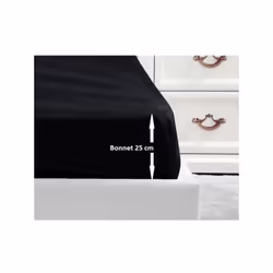 Drap housse 100% coton tissé serré 54 fils de coloris noir. Avec bonnet de 25 cm. Pour lit 2 personnes. Lavable en machine a ...