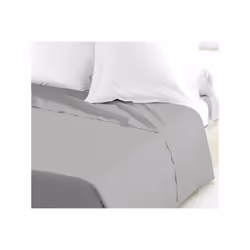 Drap plat 100% coton tissé serré 54 fils de coloris gris clair. Pour lit 1 personne. Lavable en machine a 40°C. Certifié oeKO ...