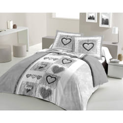 Les Tendances - Parure de couette 3 pieces coton 57 fils gris clair 240x260 cm - sweet heart