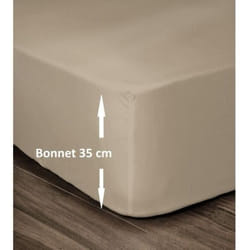 LOVELY HOME Drap Housse 100% Coton 180x200cm - Bonnet 35cm - Beige