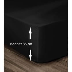LOVELY HOME Drap Housse 100% Coton 180x200cm - Bonnet 35cm - Noir