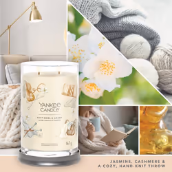 Yankee Candle Soft Wool & Amber bougie en cire Rond Héliotrope, Bois de santal, Ambre, Jasmin, Orange, Mandarine, Muguet, Vanille, Bois de cachemire, Musc Blanc 1 pièce(s)