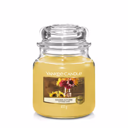 Yankee Candle Golden Autumn Medium Jar (Mittel), Cylindre, Or, Citron, Gingembre, Musc, Patchouli, Vétiver, 75 h, 1 pièce(s)