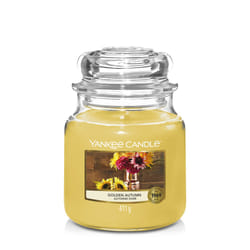 Yankee Candle Golden Autumn Medium Jar (Mittel) bougie en cire Cylindre Citron, Gingembre, Musc, Patchouli, Vétiver Or 1 pièce(s)