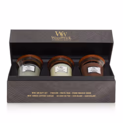 WoodWick Mini Jar Woody Giftset bougie en cire Cylindre Bois Marron, Blanc 3 pièce(s) - Vue supplémentaire 5