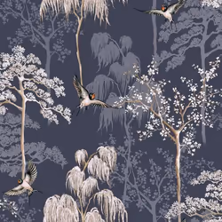 Papier Peint - ARTHOUSE - Jardin Japonais - Marine - Floral et Végétal - Épongeable
