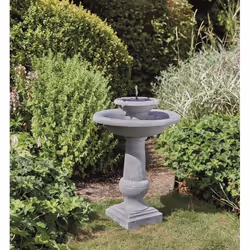 Fontaine solaire bain doiseau 2 niveaux Chatsworth - SMART SOLAR - Gris - Aspect pierre ancienne - Autonome