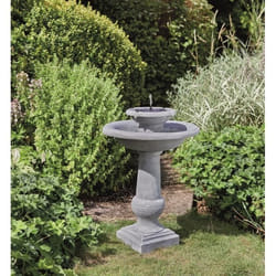Fontaine solaire bain doiseau 2 niveaux Chatsworth - SMART SOLAR - Gris - Aspect pierre ancienne - Autonome