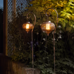Balise lanterne solaire - SMART SOLAR - Osman - Effet flamme - Lot de 2 - Cuivré