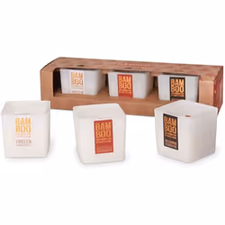 Set de 3 bougies bambou Parfum : Veillée au coin du feu - Sous bois givré - Pomme épicée et cannelle Notes olfactives : Veill ...