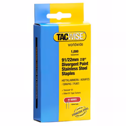 Boîte de 1000 agrafes pointes divergentes en acier inoxydable à couronne étroite type 91 L.22 mm. Agrafes à couronne étroite  ...