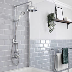 Hudson Reed Elizabeth - Colonne de douche rétro avec mitigeur thermostatique exposé rétro à double sorties&44 Pommeau pluie rond et Kit douchette