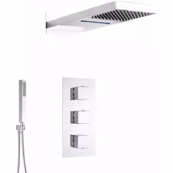 Ensemble de douche à encastrer au design et trois fonctions haut de gamme. Caractéristiques : Mitigeur thermostatique encastr ...