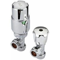 Hudson Reed - Vitality - Robinet Thermostatique abs Chromé pour Radiateur et Sèche Serviettes - Raccords Equerre - Té de Réglage
