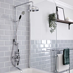 Hudson Reed Elizabeth - Colonne de douche rétro avec mitigeur thermostatique exposé rétro à triple sorties&44 Pommeau pluie rond&44 Kit douchette et