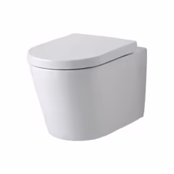 Idéale pour les petites salles de bains, cette belle cuvette de toilette WC sans bride à suspendre, d'une forme ovale contemp ...