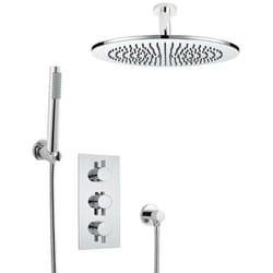 Kit de Douche Thermostatique à Encastrer avec Pomme Plafonnier Ø20CM - Douchette Fonctions Distinctes/Simultanées - Design Rond - Hudson Reed