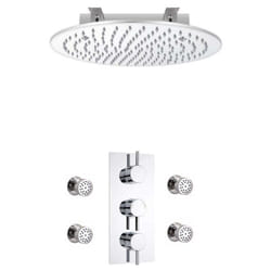 Hudson Reed - Kit de Douche Thermostatique à Encastrer avec Pomme sur Bras Ø40CM - Buses Hydromassantes - Design Rond