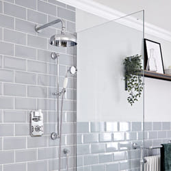 Elizabeth - Kit de douche rétro - Mitigeur thermostatique à double fonctions avec inverseur&44 Pommeau pluie rond de 20 cm et Kit douchette sur rampe